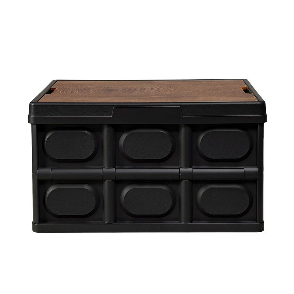 Gardeon Collapsible Outdoor Storage Box 50L Stackable Folding Camping Organizer Plywood Lid Black XFEL-OSB-50L-BK