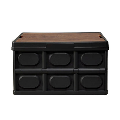 Gardeon Collapsible Outdoor Storage Box 50L Stackable Folding Camping Organizer Plywood Lid Black XFEL-OSB-50L-BK