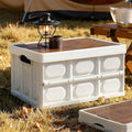Gardeon Collapsible Outdoor Storage Box 50L Stackable Folding Camping Organizer Plywood Lid Beige XFEL-OSB-54L-WH