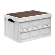 Gardeon Collapsible Outdoor Storage Box 50L Stackable Folding Camping Organizer Plywood Lid Beige XFEL-OSB-54L-WH