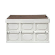 Gardeon Collapsible Outdoor Storage Box 50L Stackable Folding Camping Organizer Plywood Lid Beige XFEL-OSB-54L-WH
