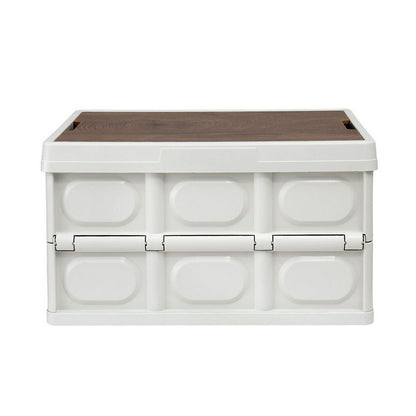 Gardeon Collapsible Outdoor Storage Box 50L Stackable Folding Camping Organizer Plywood Lid Beige XFEL-OSB-54L-WH
