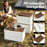 Gardeon Collapsible Outdoor Storage Box 50L Stackable Folding Camping Organizer Plywood Lid Beige XFEL-OSB-54L-WH