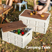 Gardeon Collapsible Outdoor Storage Box 50L Stackable Folding Camping Organizer Plywood Lid Beige XFEL-OSB-54L-WH