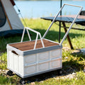 Gardeon Collapsible Outdoor Storage Box 54L Stackable Folding Camping Organizer Wheels Plywood Lid Beige XFEL-OSB-54L-WHEEL-WH