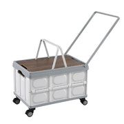 Gardeon Collapsible Outdoor Storage Box 54L Stackable Folding Camping Organizer Wheels Plywood Lid Beige XFEL-OSB-54L-WHEEL-WH