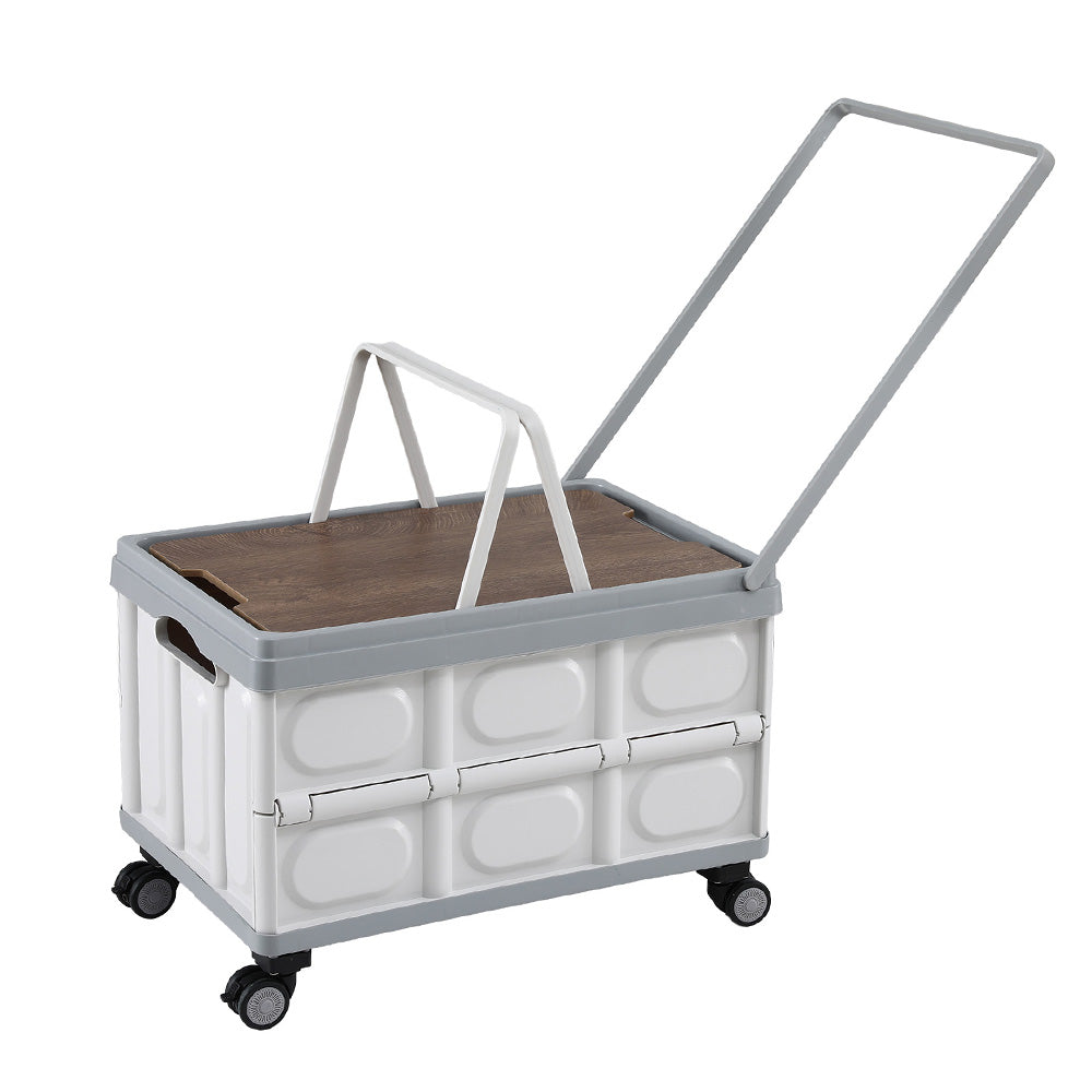 Gardeon Collapsible Outdoor Storage Box 54L Stackable Folding Camping Organizer Wheels Plywood Lid Beige XFEL-OSB-54L-WHEEL-WH