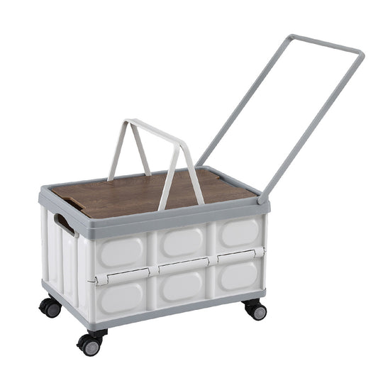Gardeon Collapsible Outdoor Storage Box 54L Stackable Folding Camping Organizer Wheels Plywood Lid Beige XFEL-OSB-54L-WHEEL-WH