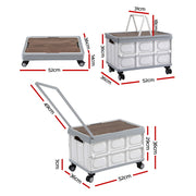 Gardeon Collapsible Outdoor Storage Box 54L Stackable Folding Camping Organizer Wheels Plywood Lid Beige XFEL-OSB-54L-WHEEL-WH