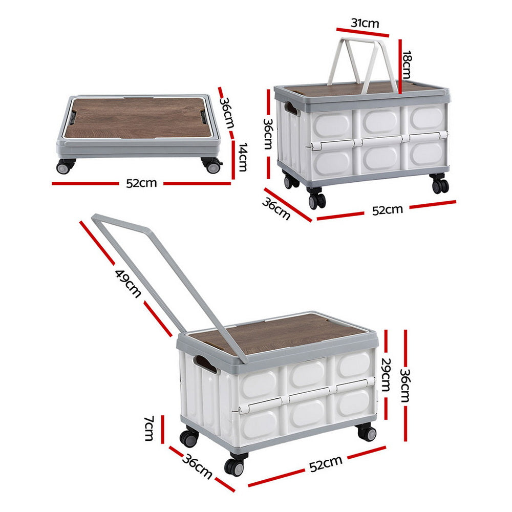 Gardeon Collapsible Outdoor Storage Box 54L Stackable Folding Camping Organizer Wheels Plywood Lid Beige XFEL-OSB-54L-WHEEL-WH