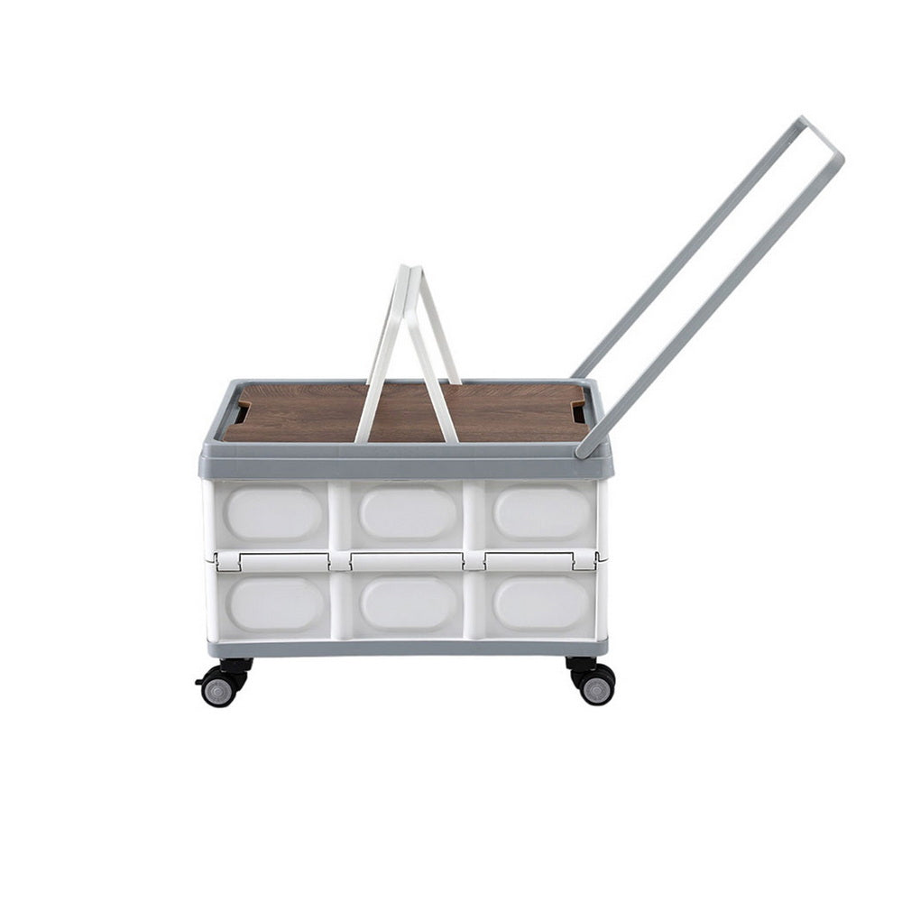 Gardeon Collapsible Outdoor Storage Box 54L Stackable Folding Camping Organizer Wheels Plywood Lid Beige XFEL-OSB-54L-WHEEL-WH