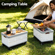 Gardeon Collapsible Outdoor Storage Box 54L Stackable Folding Camping Organizer Wheels Plywood Lid Beige XFEL-OSB-54L-WHEEL-WH