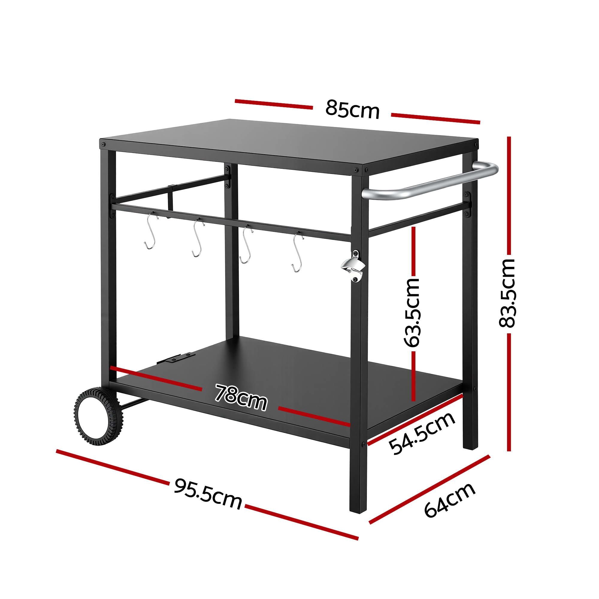 Weisshorn BBQ Camp Party Table, Garden Backyard Outdoor Cart Stainless Steel Prep Table Mobile Kitchen XFEL-TABLE-2SHE-BK