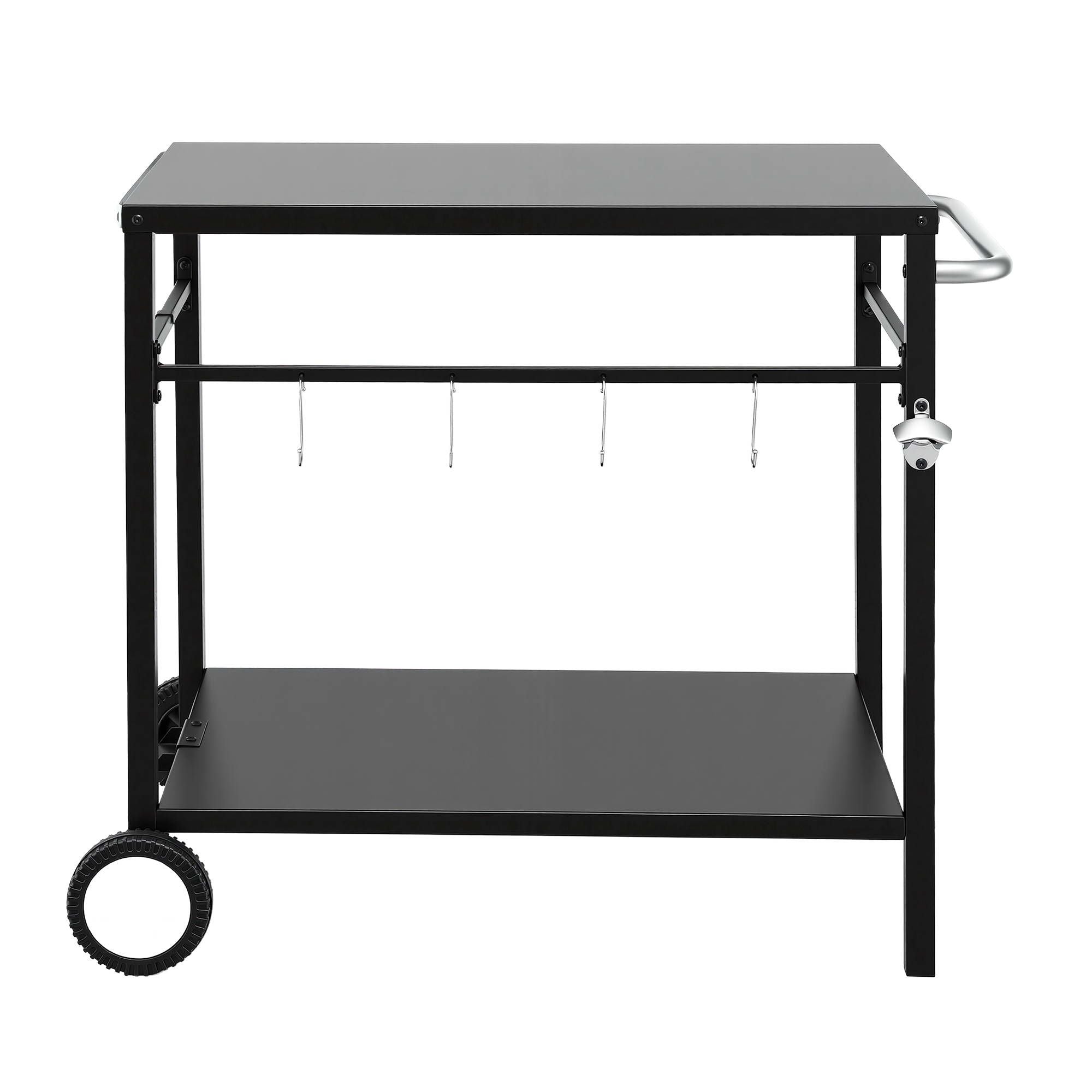 Weisshorn BBQ Camp Party Table, Garden Backyard Outdoor Cart Stainless Steel Prep Table Mobile Kitchen XFEL-TABLE-2SHE-BK