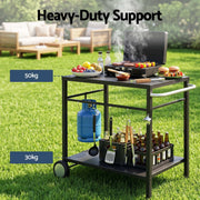 Weisshorn BBQ Camp Party Table, Garden Backyard Outdoor Cart Stainless Steel Prep Table Mobile Kitchen XFEL-TABLE-2SHE-BK