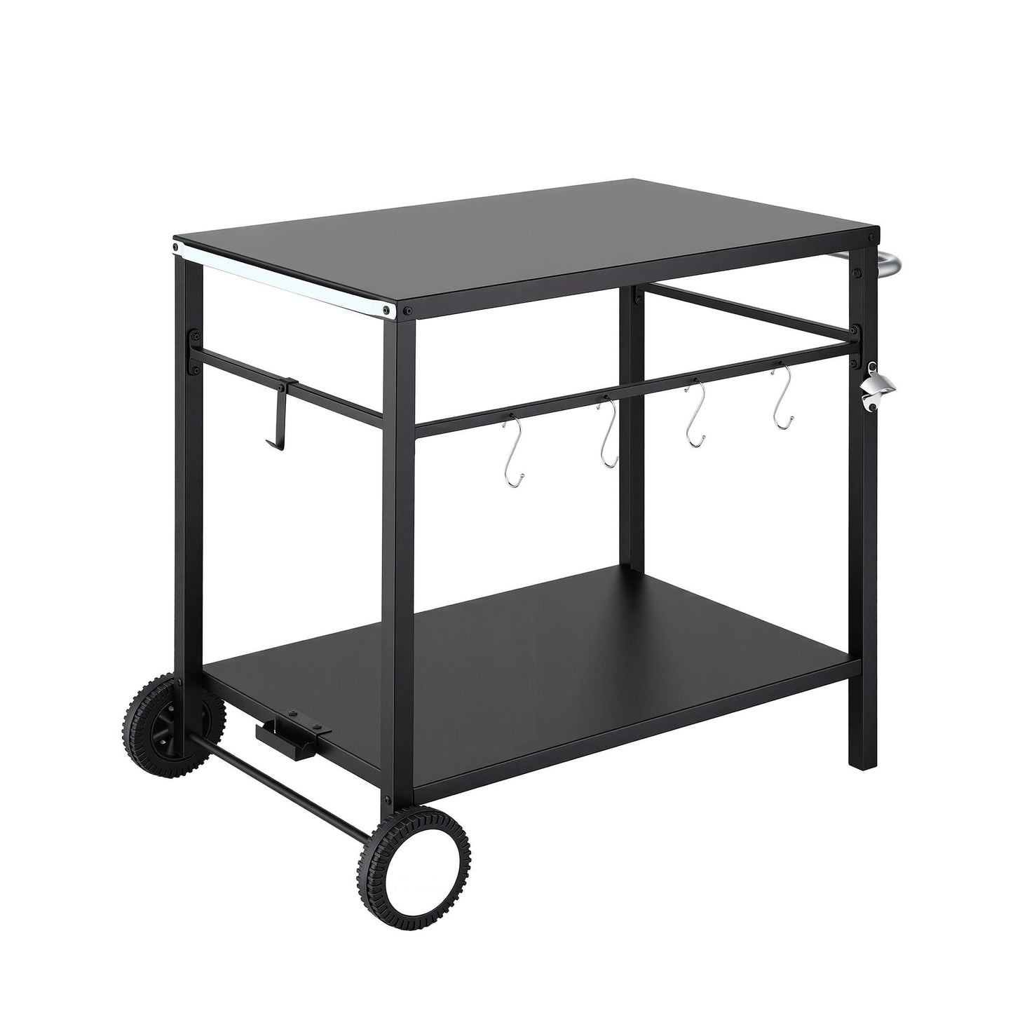 Weisshorn BBQ Camp Party Table, Garden Backyard Outdoor Cart Stainless Steel Prep Table Mobile Kitchen XFEL-TABLE-2SHE-BK