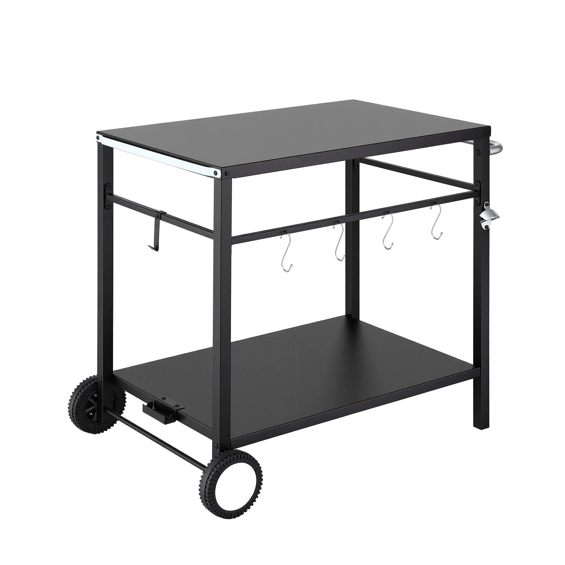 Weisshorn BBQ Camp Party Table, Garden Backyard Outdoor Cart Stainless Steel Prep Table Mobile Kitchen XFEL-TABLE-2SHE-BK