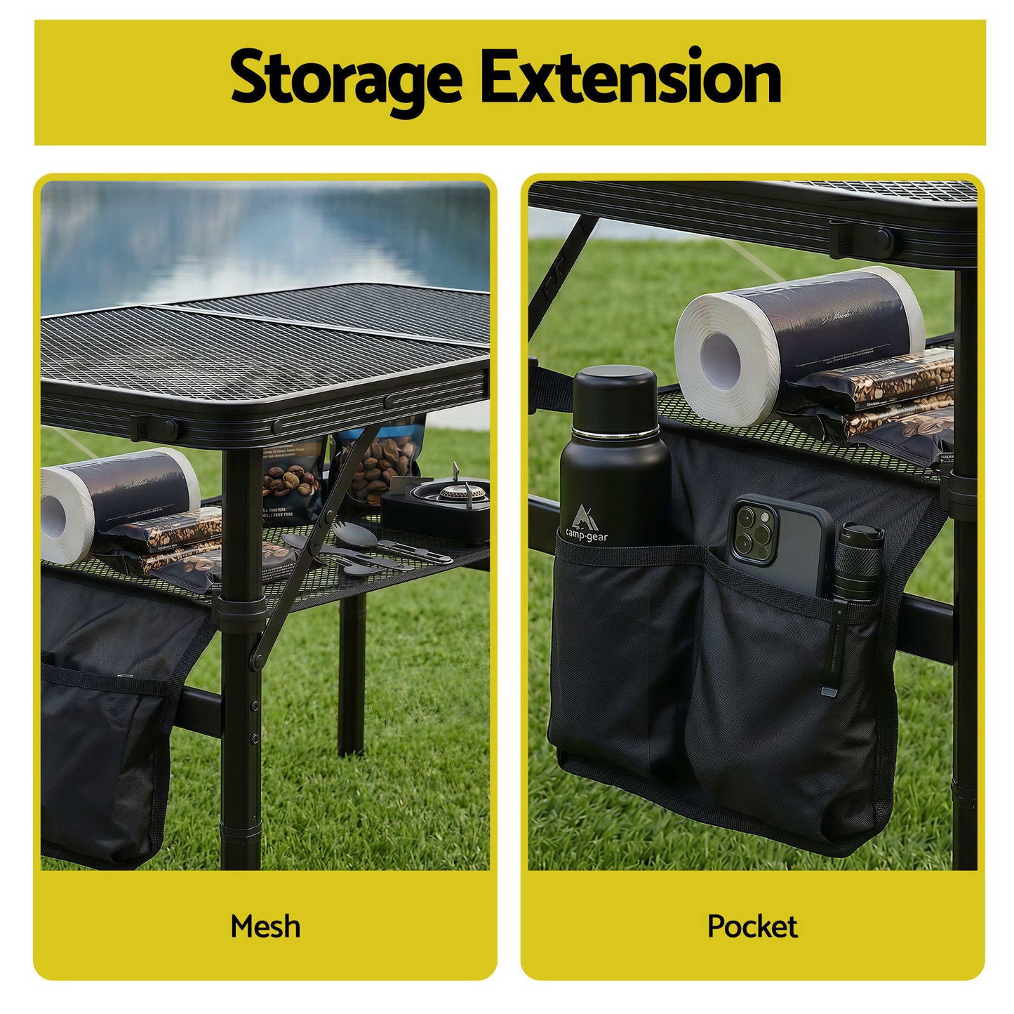 Gardeon BBQ Camp Table, 60*40*56 Portable Foldable Lightweight Grill Outdoor Metal Table 2.5kg XFEL-TABLE-MESH-60-BK