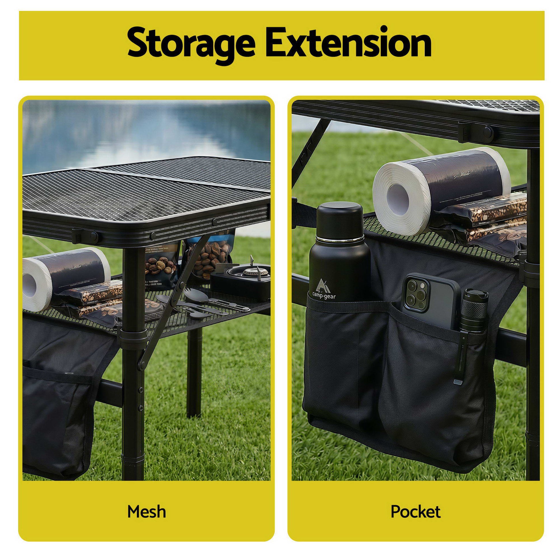Gardeon BBQ Camp Table, 60*40*56 Portable Foldable Lightweight Grill Outdoor Metal Table 2.5kg XFEL-TABLE-MESH-60-BK