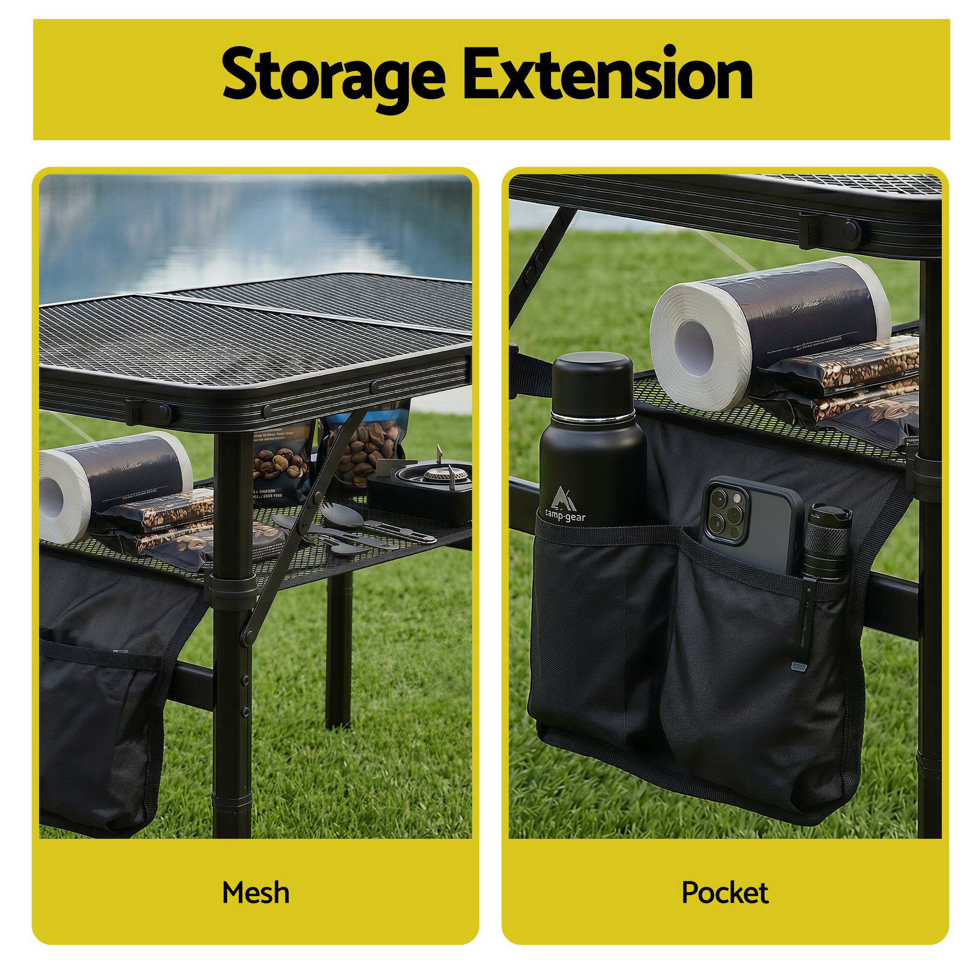 Gardeon BBQ Camp Table, 60*40*56 Portable Foldable Lightweight Grill Outdoor Metal Table 2.5kg XFEL-TABLE-MESH-60-BK