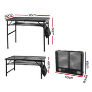 Gardeon BBQ Camp Table, 90*60*66 Portable Foldable Lightweight Grill Outdoor Metal Table 3.9kg XFEL-TABLE-MESH-90-BK