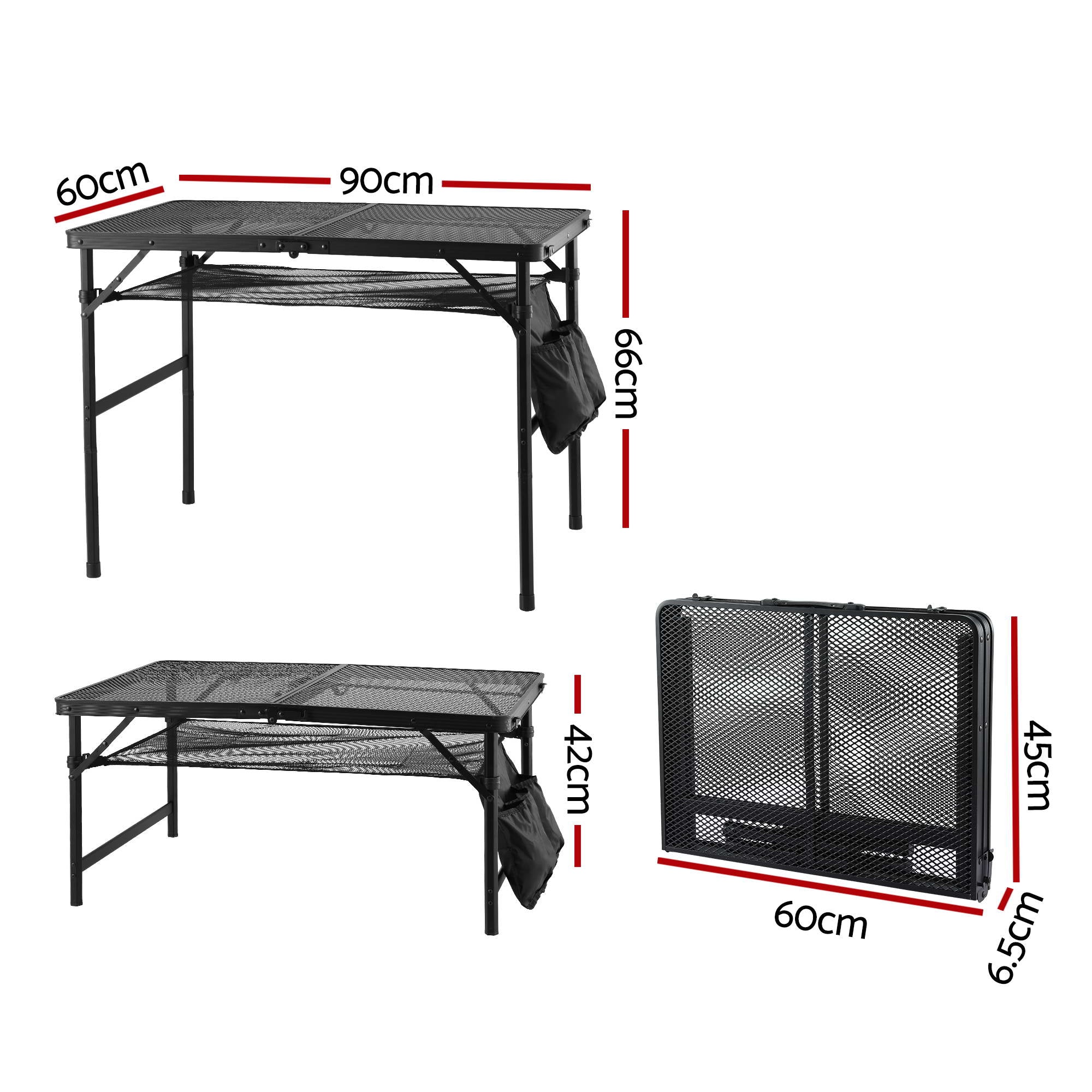 Gardeon BBQ Camp Table, 90*60*66 Portable Foldable Lightweight Grill Outdoor Metal Table 3.9kg XFEL-TABLE-MESH-90-BK