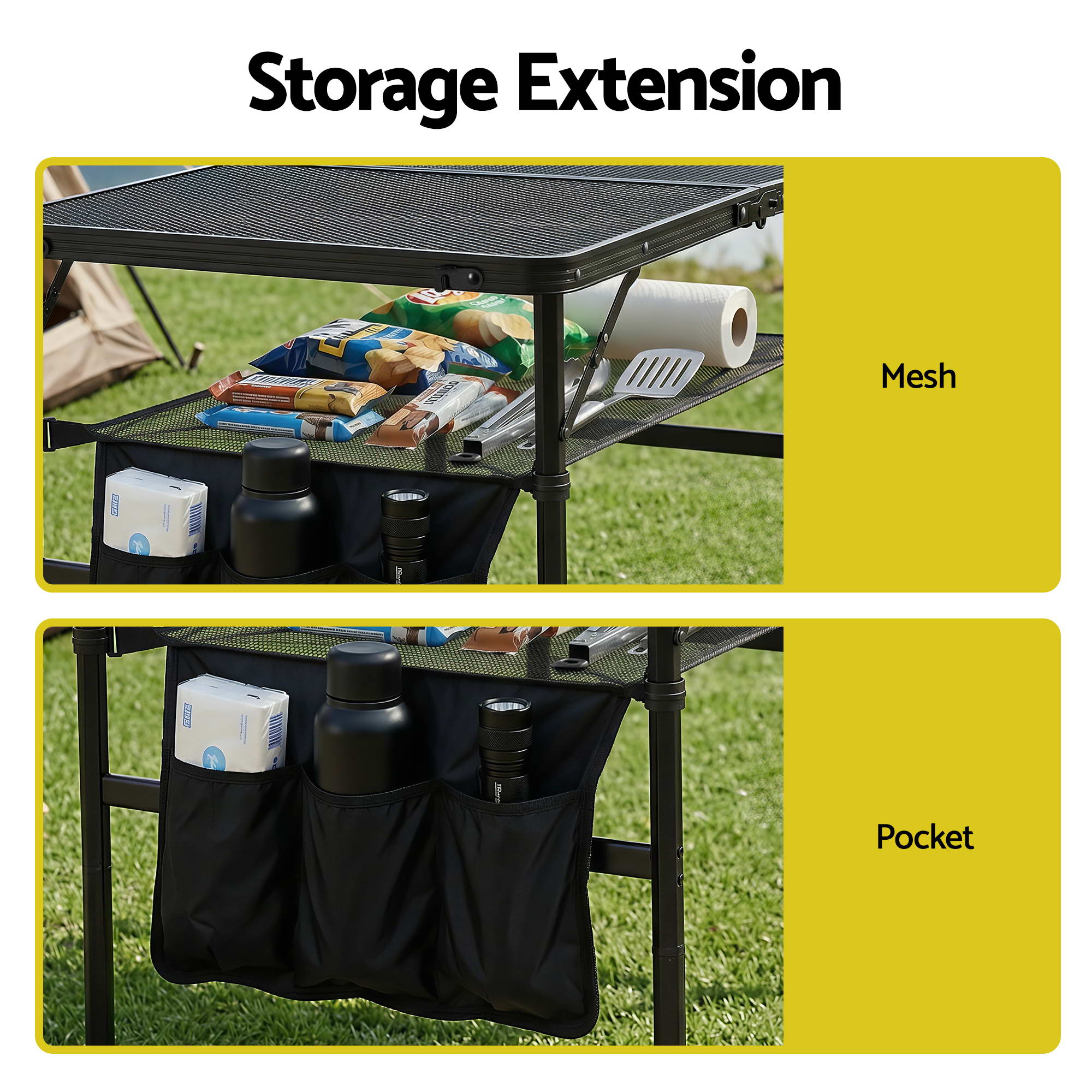 Gardeon BBQ Camp Table, 90*60*66 Portable Foldable Lightweight Grill Outdoor Metal Table 3.9kg XFEL-TABLE-MESH-90-BK