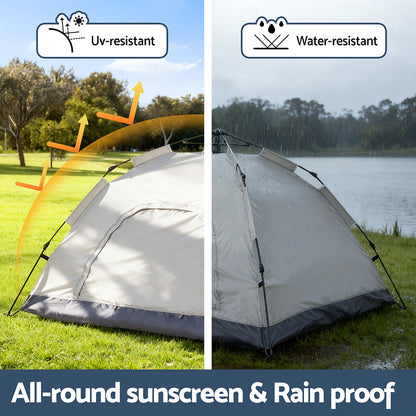 Weisshorn Camping Tent Instant Tent Pop up 2 Person Outdoor Hiking Tents Hiking Beige XFEL-TENT-210D-BE