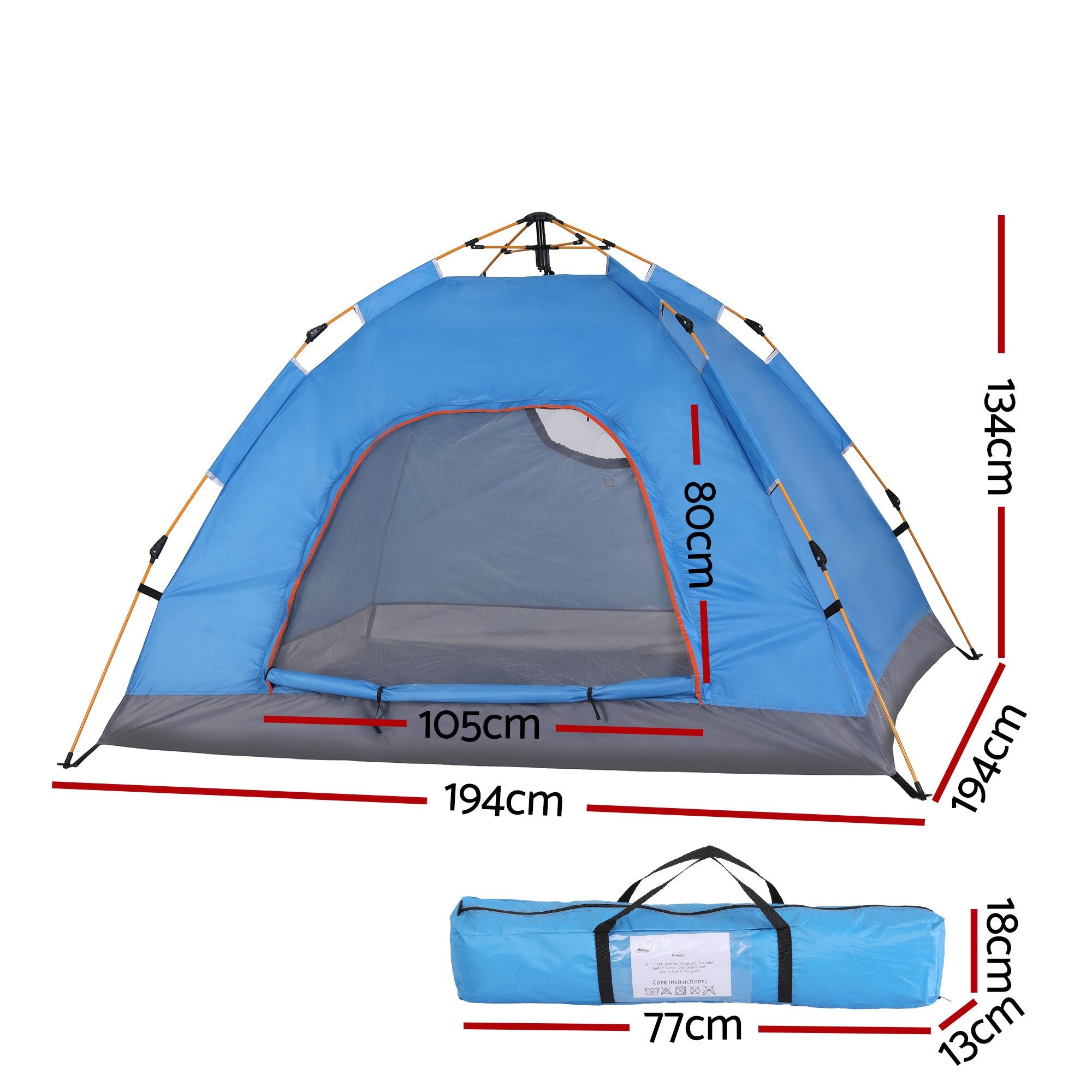 Weisshorn Camping Tent Instant Tent Pop up 2 Person Outdoor Hiking Tents Hiking Blue