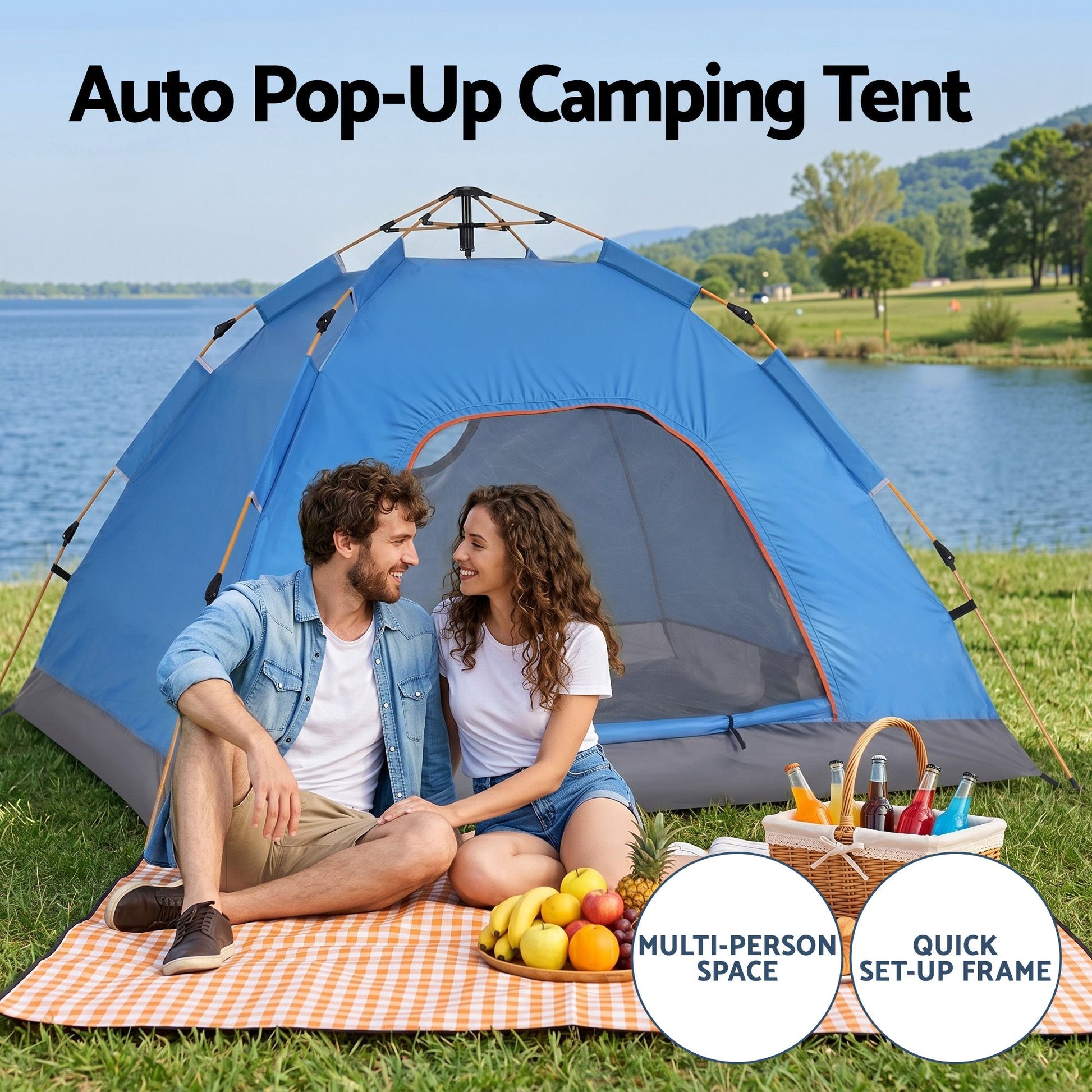 Weisshorn Camping Tent Instant Tent Pop up 2 Person Outdoor Hiking Tents Hiking Blue XFEL-TENT-210D-BU