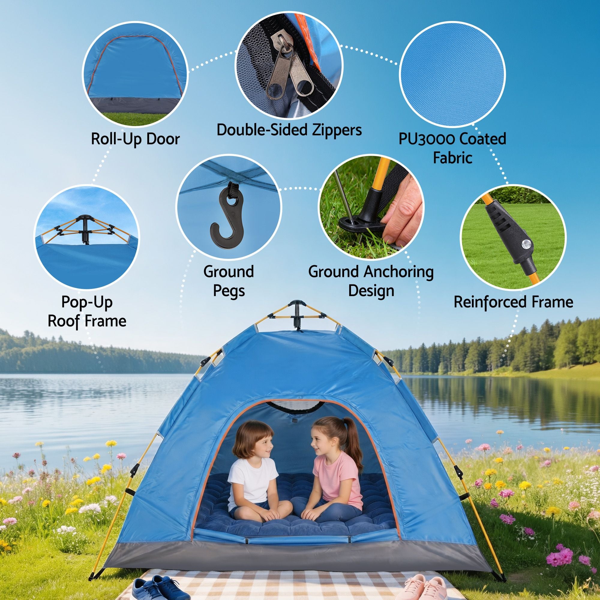 Weisshorn Camping Tent Instant Tent Pop up 2 Person Outdoor Hiking Tents Hiking Blue