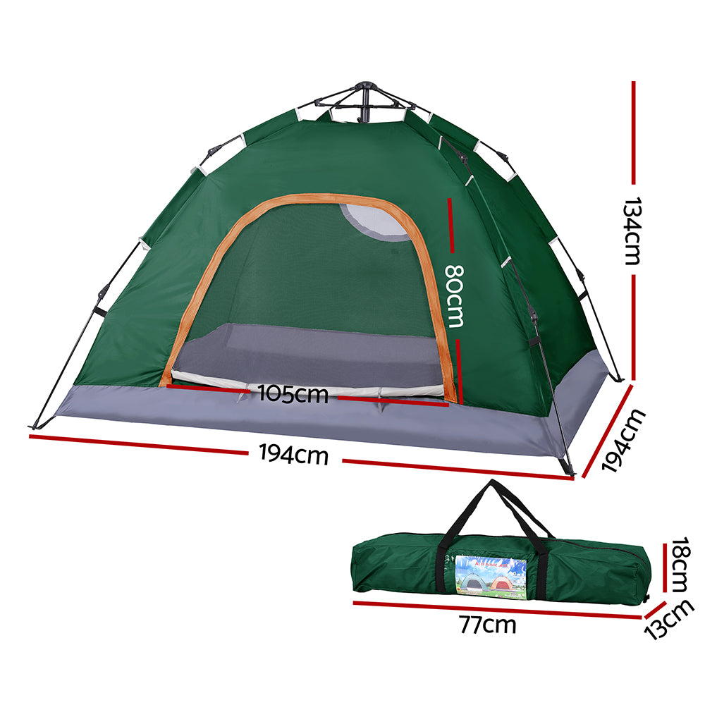 Weisshorn Camping Tent Instant Tent Pop up 2 Person Outdoor Hiking Tents Hiking Green XFEL-TENT-210D-GN
