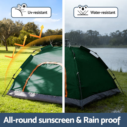 Weisshorn Camping Tent Instant Tent Pop up 2 Person Outdoor Hiking Tents Hiking Green XFEL-TENT-210D-GN