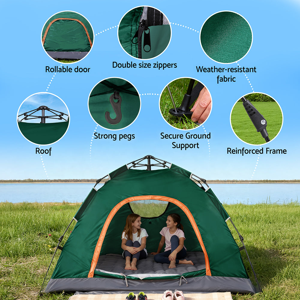 Weisshorn Camping Tent Instant Tent Pop up 2 Person Outdoor Hiking Tents Hiking Green XFEL-TENT-210D-GN