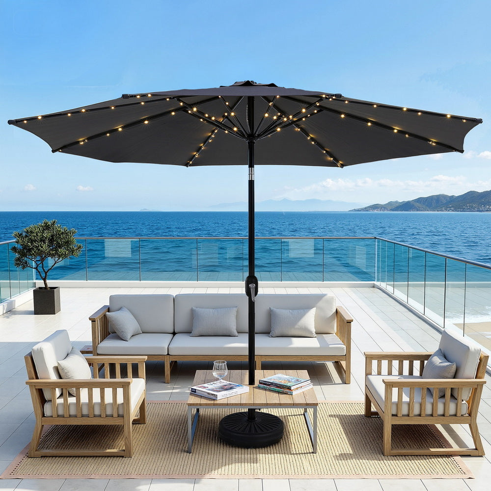 Instahut Outdoor Umbrella 2.9m Market Umbrella with String Light Tilt Charcoal Shade XFEL-UMB-FLAP-51-CO