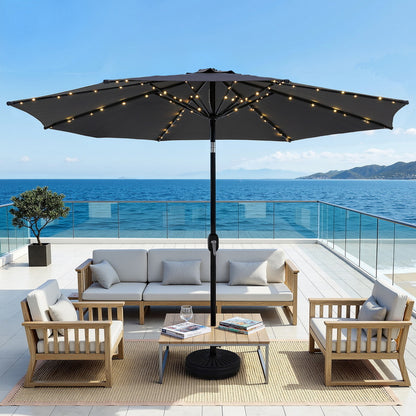 Instahut Outdoor Umbrella 2.9m Market Umbrella with String Light Tilt Charcoal Shade XFEL-UMB-FLAP-51-CO