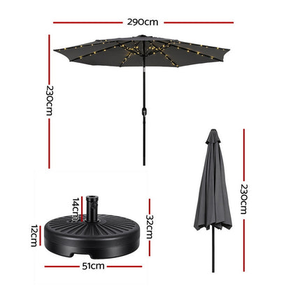Instahut Outdoor Umbrella 2.9m Market Umbrella with String Light Tilt Charcoal Shade XFEL-UMB-FLAP-51-CO