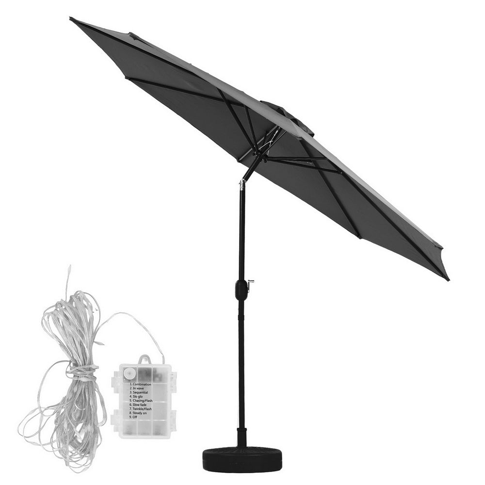 Instahut Outdoor Umbrella 2.9m Market Umbrella with String Light Tilt Charcoal Shade XFEL-UMB-FLAP-51-CO