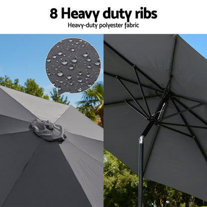 Instahut Outdoor Umbrella 2.9m Market Umbrella with String Light Tilt Charcoal Shade XFEL-UMB-FLAP-51-CO