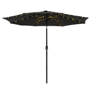 Instahut Outdoor Umbrella 2.9m Market Umbrella with String Light Tilt Black XFEL-UMB-FLAP-LED-BK