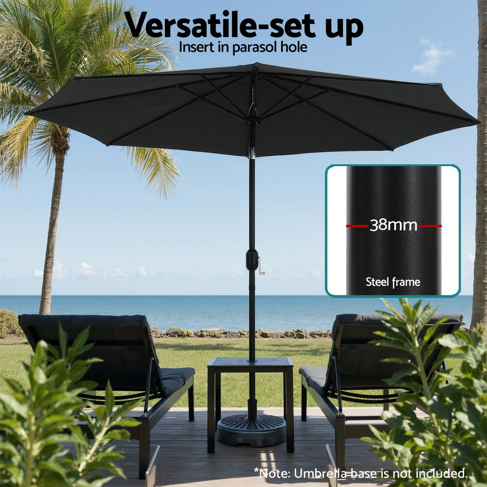 Instahut Outdoor Umbrella 2.9m Market Umbrella with String Light Tilt Black XFEL-UMB-FLAP-LED-BK