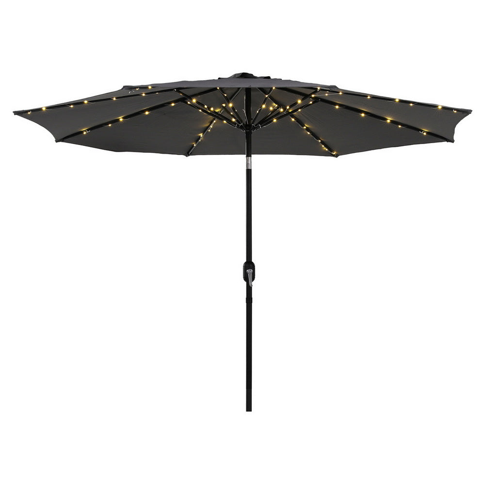 Instahut Outdoor Umbrella 2.9m Market Umbrella with String Light Tilt Charcoal Shade XFEL-UMB-FLAP-LED-CO