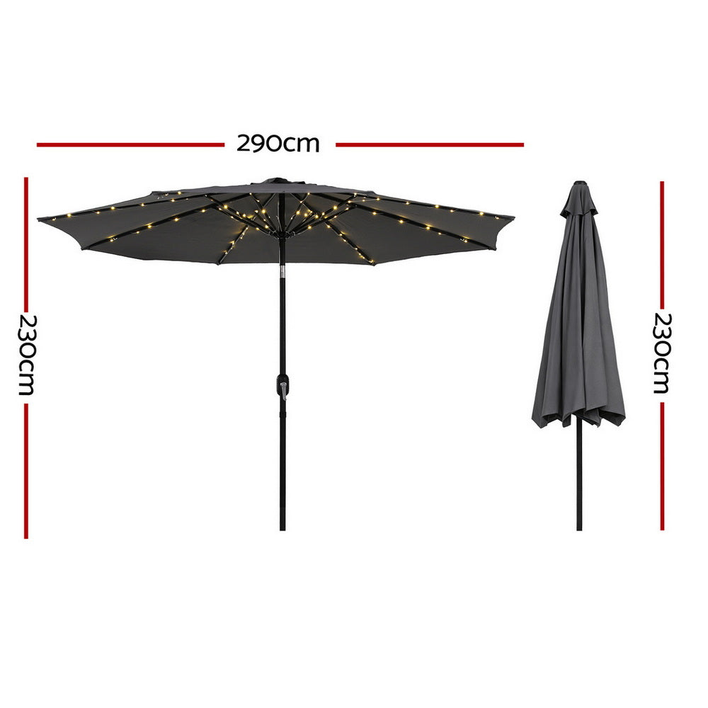 Instahut Outdoor Umbrella 2.9m Market Umbrella with String Light Tilt Charcoal Shade XFEL-UMB-FLAP-LED-CO
