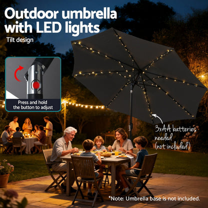 Instahut Outdoor Umbrella 2.9m Market Umbrella with String Light Tilt Charcoal Shade XFEL-UMB-FLAP-LED-CO