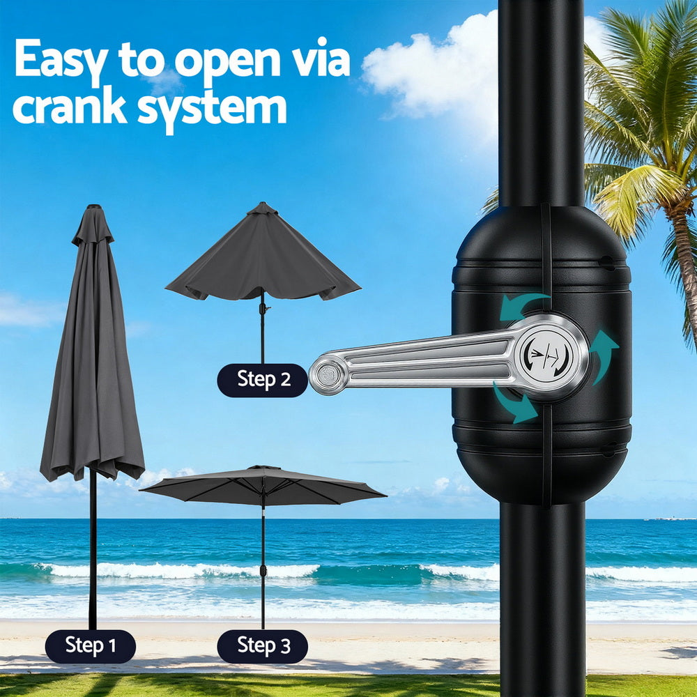 Instahut Outdoor Umbrella 2.9m Market Umbrella with String Light Tilt Charcoal Shade XFEL-UMB-FLAP-LED-CO
