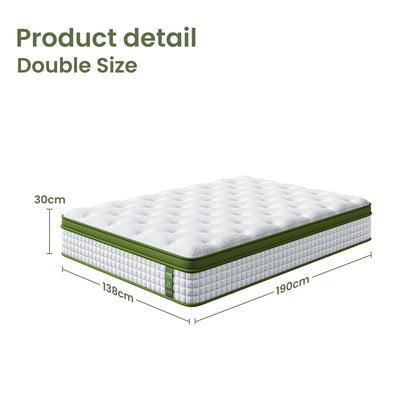BedStory Double 30cm Hybrid Mattress Cooling Gel Memory Foam 5 Zone Pocket Spring Bed Temperature Regulating XFGH-MA-D-PC-30-D-WH