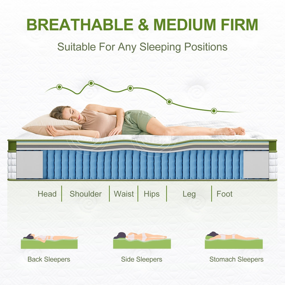 BedStory Double 30cm Hybrid Mattress Cooling Gel Memory Foam 5 Zone Pocket Spring Bed Temperature Regulating XFGH-MA-D-PC-30-D-WH