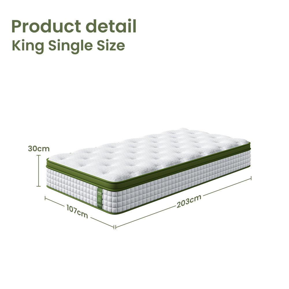 BedStory King Single 30cm Hybrid Mattress Cooling Gel Memory Foam 5 Zone Pocket Spring Bed Temperature XFGH-MA-D-PC-30-KS-WH
