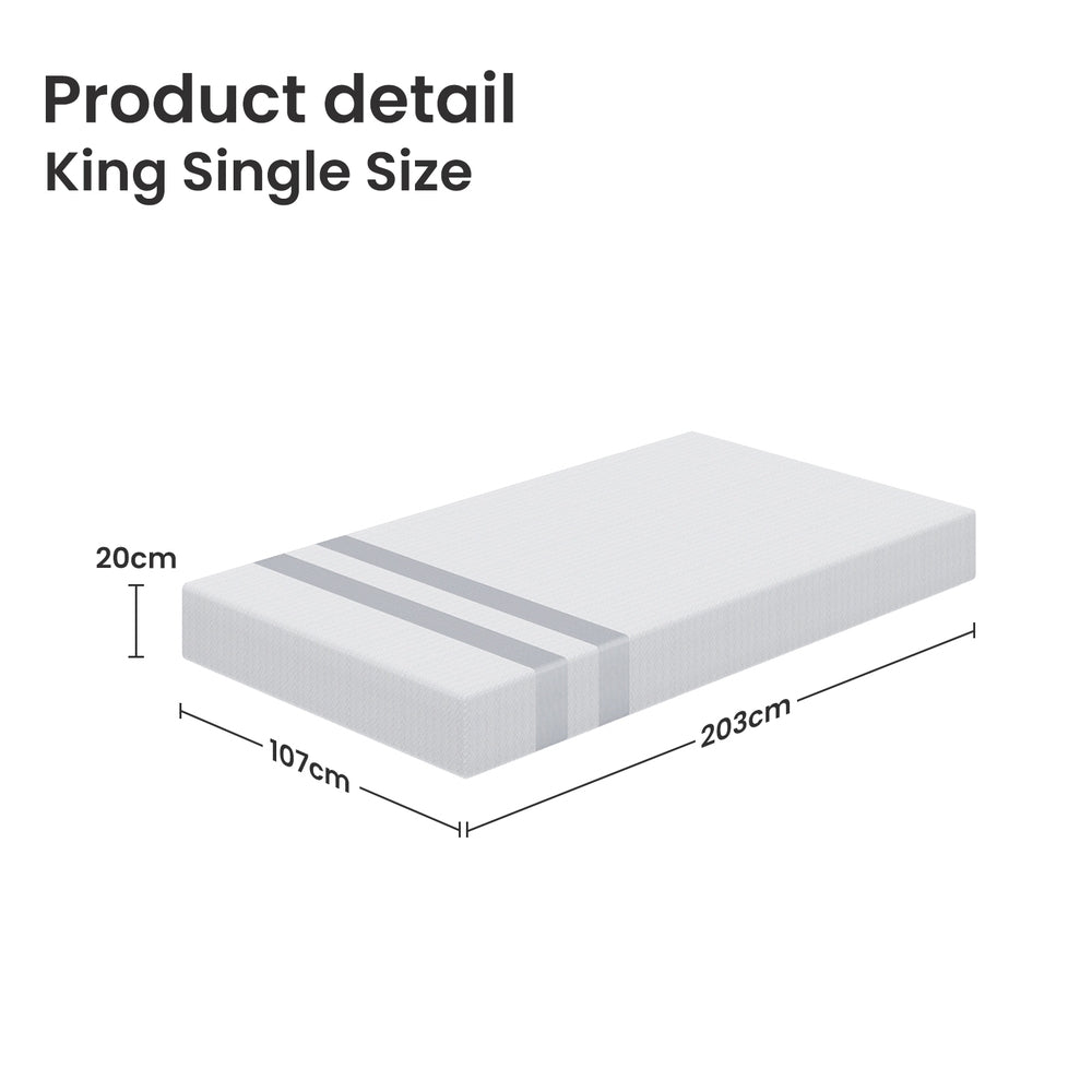 20cm King Single Reversible Gel Memory Foam Mattress BedStory Medium Soft & Firm XFGH-MA-G-MF-20-KS-WH