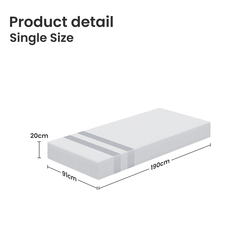 20cm Single Reversible Gel Memory Foam Mattress BedStory Medium Soft & Firm XFGH-MA-G-MF-20-S-WH